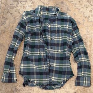 Free People Raw edge Plaid Button-Up Shirt